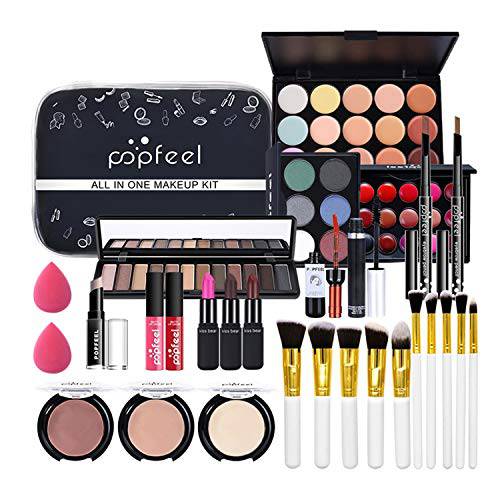 FantasyDay 21 Piece All-In-One Holiday Makeup Gift Set Makeup Bundle Essential Cosmetic Starter Beauty Kit Include Concealer, Lipstick, Lipgloss, Pressed powder, Eyeshadow Palette, Travel Carry Bag