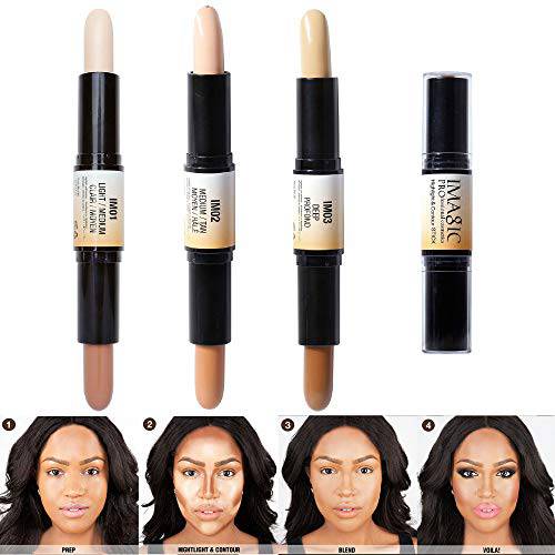 Wismee 3Pcs Contour Highlighter Stick Makeup Set Three-Dimensional 6 Color Duo Brightening Concealer Contouring Pen Kit for Light Dark Skin Face Makeup Cosmetic Foundation Creamy Set for Women Girls