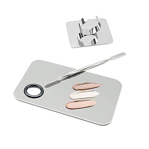 Aebor 2pcs Stainless Steel Cosmetic Makeup Palette, Upgrad Stainless Steel Metal Makeup Palette with Spatula Artist Tool for Mixing Foundation Nail-Art (A)