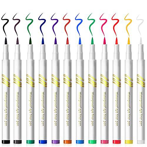 NewBang 12 Colors Liquid Eyeliner Set,Matte Colorful Liquid Eye Liner Pen,Waterproof Long Lasting Colored Neon Makeup Liners,Smudge-Proof Smooth Eyeliner Pencil