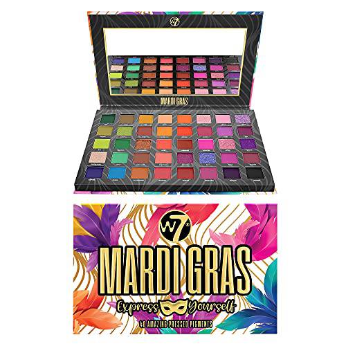 W7 Mardi Gras Pressed Pigment Palette - 40 High Impact Party Colors - Flawless Long-Lasting Bold Makeup