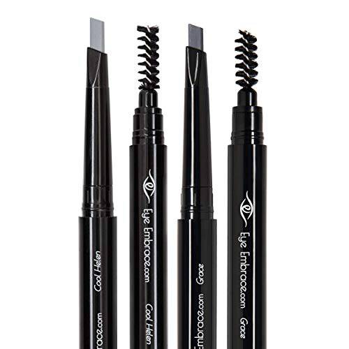 Eye Embrace Cool Gray Eyebrow Pencils: Cool Helen & Grace 2 Pack Bundle - Waterproof, Double-Ended Automatic Angled Tip & Spoolie Brush, Cruelty-Free