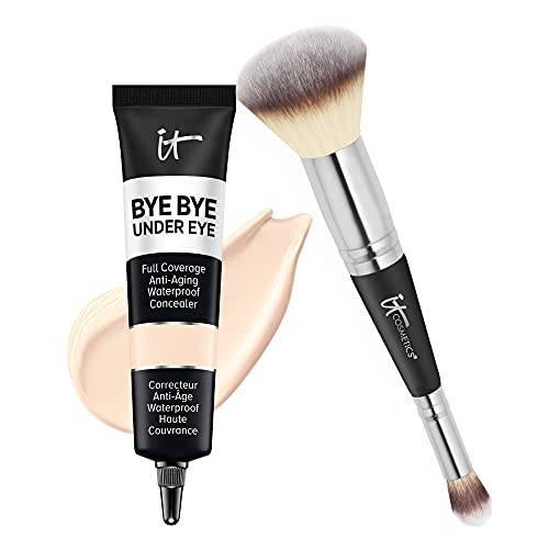IT Cosmetics Makeup Set - Includes Supersize Bye Bye Under Eye Concealer (10.5 Light) + Heavenly Luxe Complexion Perfection Concealer Brush (1 fl oz) - with Collagen, Hyaluronic Acid & Antioxidants