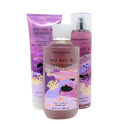 Bath & Body Works SEA SALT & LAVENDER trio gift set - Fine Fragrance Mist - Ultra Shea Body Cream - Shower Gel