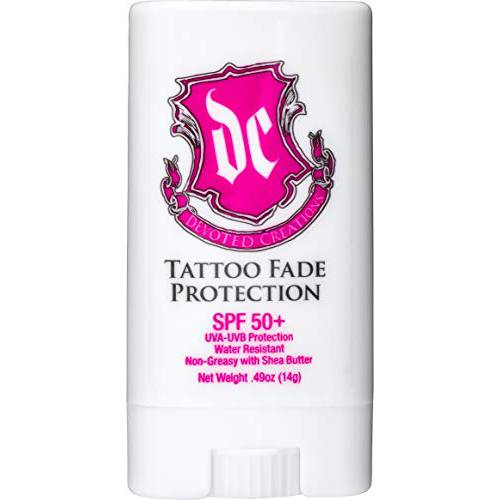Devoted Creations Tattoo Fade Protection Stick with SPF 50+ UVA-UVB Protection, Water Resistant, Non-Greasy with Shea Butter .49oz (Pink)