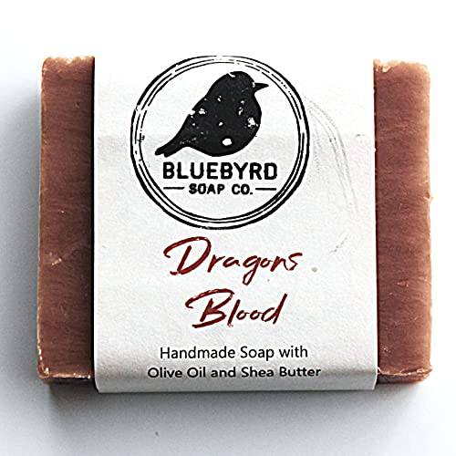 Bluebyrd Soap Co. Dragons Blood All Natural Soap Bar | Essential Oil Face and Body Bar Soap | Herbal Body Cleanser Bar | All Natural Handmade Soaps with Detoxifying Kaolin Clay, 5oz. (DRAGON)