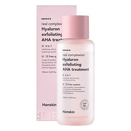 Hanskin Real Complexion Hyaluron Exfoliating AHA Treatment, Exfoliating Toner, Hydrating Skin Booster [5.07 fl. oz. (150ml)]