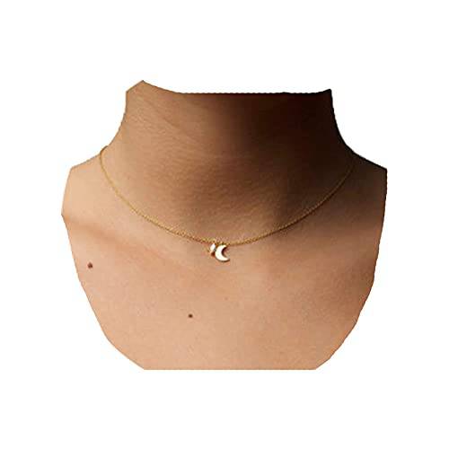 Yheakne Boho Moon Pearl Necklace Choker Gold Small Moon Pendant Necklace Minimalist Chain Necklace Jewelry for Women and Girls