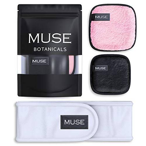 Reusable Makeup Remover Pads | FREE Spa Terry Cotton Stretch Headband | Large Double-sided Square Shape Microfiber Clean Sponges for Erasing Heavy Makeup and Clay Masks by MUSE Botanicals