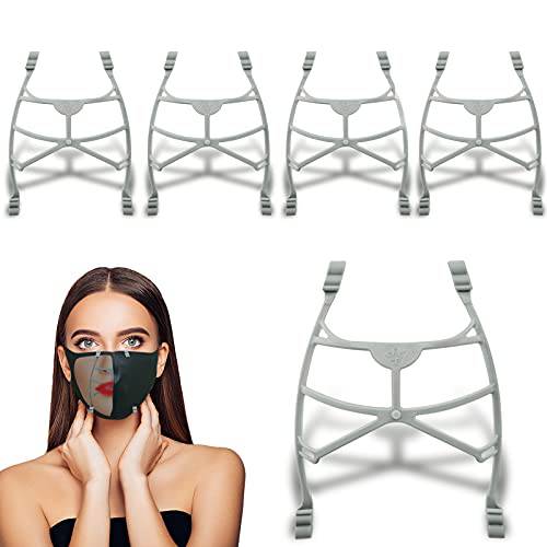 Awolf 5 Pack Face Mask Support Frame Inner Mask Bracket for Cloth Cool Protection Stand with Wearable Lanyard New Upgrade Clip Design Plastic Bracket Keep Fabric off Mouth, gray, 5 Count (Pack of 1)