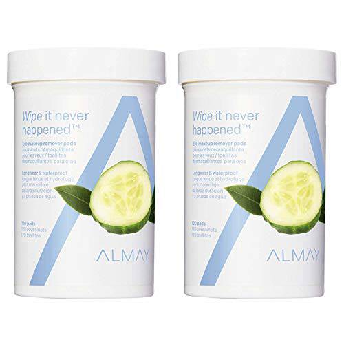 Eye Makeup Remover Pads by Almay, Longwear & Waterproof, Hypoallergenic, Fragrance Free, Dermatologist & Ophthalmologist Tested, 120 Pads (Pack of 2)