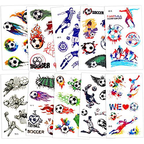 Konsait 60pcs Football Face Temporary Tattoos for Soccer Game Ball Tattoos Transfer Tattoos for Boys Birthday Party Bag & Stocking Fillers