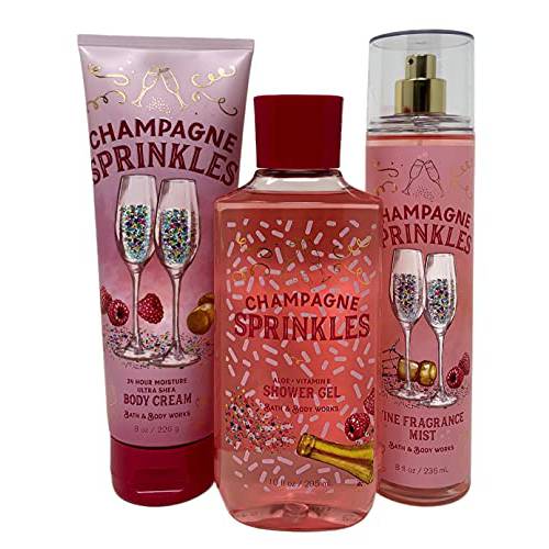 Bath & Body Works CHAMPAGNE SPRINKLES Trio gift set - Fragrance Mist - Ultra Shea Body Cream - Shower Gel Full Size
