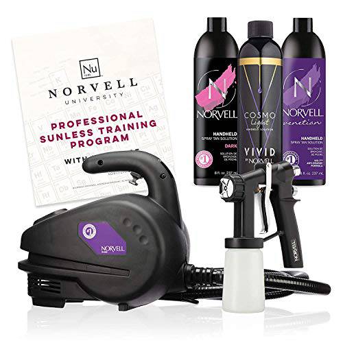 Norvell Sunless Kit - M1000 Mobile HVLP Spray Tan Airbrush Machine + 8 oz Tanning Solutions in Ultra Vivid ’Cosmo Light’, Venetian and Dark + Norvell Training Program (Retail Value $490)