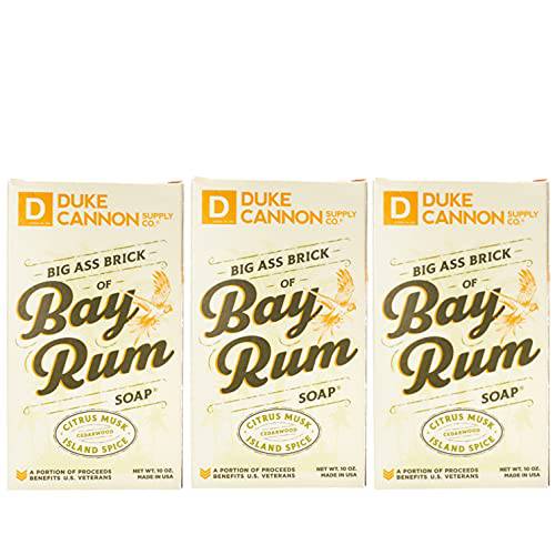 Duke Cannon Supply Co. Big Ass Brick of Soap Bar for Men Bay Rum (Citrus Musk, Cedarwood, Island Spice Scent) Multi-Pack - Superior Grade, Extra Large, All Skin Types, Paraben-free, 10 oz (3 Pack)
