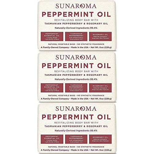 Sunaroma Peppermint Oil & Rosemary Body Bar Soap, 8 Ounce (Pack of 3)