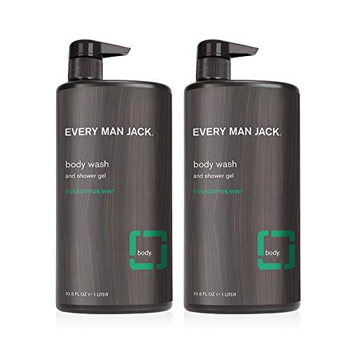Every Man Jack Men’s Body Wash - Eucalyptus Mint | 33.8-ounce Twin Pack - 2 Bottles Included | Naturally Derived, Parabens-free, Pthalate-free, Dye-free, and Certified Cruelty Free
