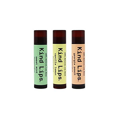 Kind Lips Lip Balm, Nourishing Soothing Lip Moisturizer for Dry Cracked Chapped Lips, Made in Usa With 100% Natural USDA Organic Ingredients, Variety Flavor, Pack of 3
