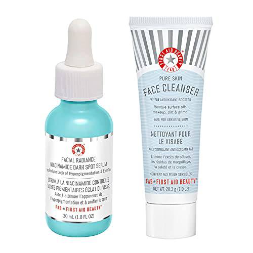 First Aid Beauty Bundle: Facial Radiance Niacinamide Dark Spot Serum – 1 fl oz.– and Deluxe Mini Pure Skin Face Cleanser – 1 oz.