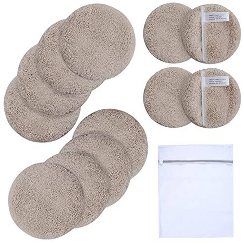 KinHwa Reusable Makeup Remover Pads Microfiber Face Cloths Washable Round Face Pads for Cleansing 12 Pack Soft Make up Removal Pads Light-brown