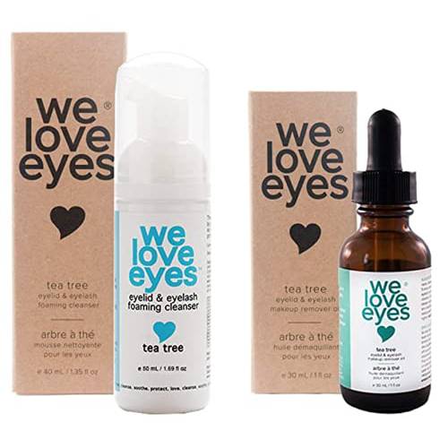 We Love Eyes - All Natural Tea Tree Eyelid Makeup Remover Set (Makeup Remover 30 ml & Foaming Cleanser 40 ml) remove foundation liquid moisturize wash eyelashes. Paraben & Sulfate Free - Made in USA