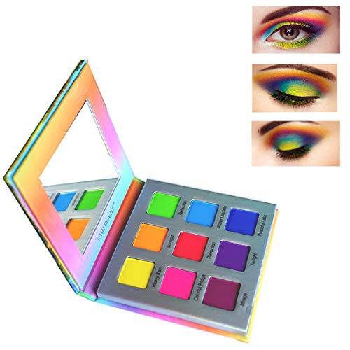 YMH BEAUTE Highly Pigmented Eyeshadow Palette, 9 Color Bright Eye Makeup Palette Colorful Matte Eye Shadow Palettes Long Lasting Waterproof Cruelty-free, Rainbow