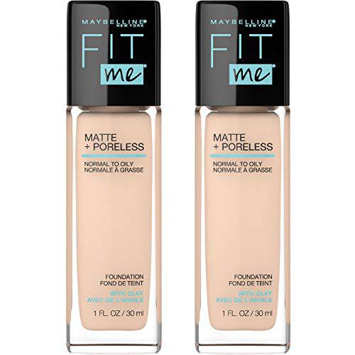 Maybelline Fit Me Matte + Poreless Liquid Foundation Makeup, Ivory, 2 COUNT Oil-Free Foundation