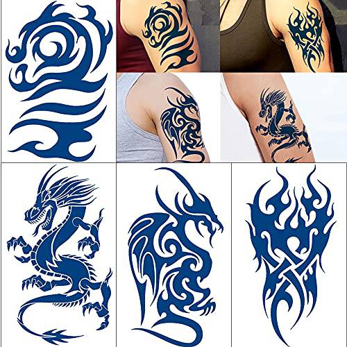 Glaryyears Semi Permanent Tattoos, 4-Pack Large Temporary Tattoo for Men Women Adults, Super Long-lasting Fake Tattoos Symbol Tribe Dragon Tattoos, Realistic Tattoos that look real for Body Makeup