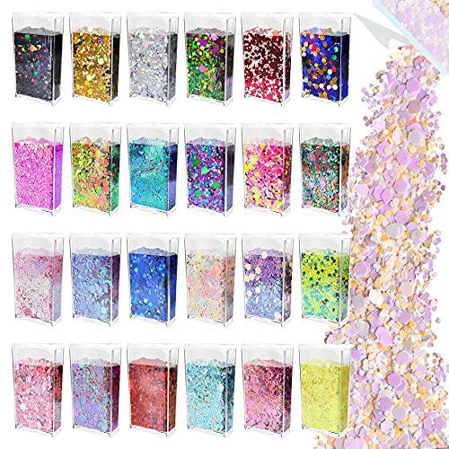 Glitter Wenida 24 Colors 305g Multicolor Holographic Cosmetic Laser Chameleon Iridescent Festival Sequins Craft Chunky Glitter for Arts Face Hair Body Nail