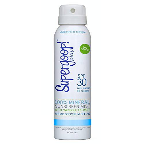 Supergoop PLAY 100% Mineral Sunscreen SPF 30 Mist, 6 fl oz - Reef Friendly Sunscreen Spray - Full Coverage Body Sunscreen for Sensitive Skin - Water & Sweat Resistant - Great for Active Days