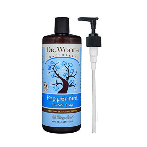 Dr. Woods Peppermint Castile Soap with Organic Shea Butter and Pump, 32 Ounce