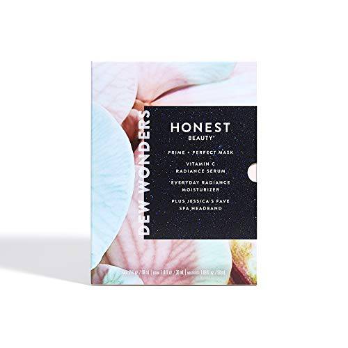 Honest Beauty Dew Wonders Gift Set | Perfect for Gifting | Full Size Prime + Perfect Mask, Vitamin C Serum & Radiance Moisturizer | Includes Jessica’s Fave Spa Headband | Cruelty Free | 1 Count