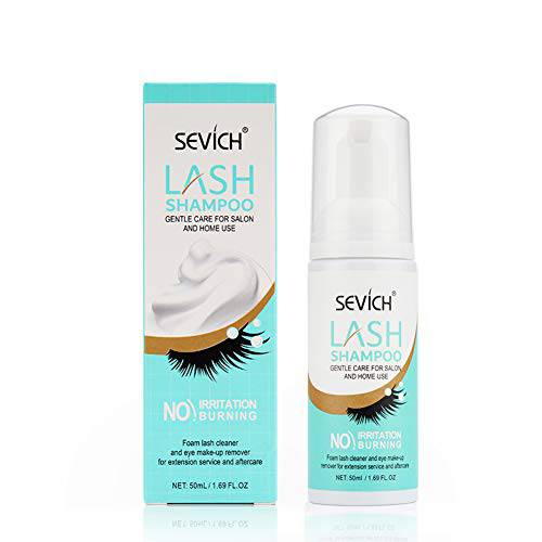 Eyelash Extension Shampoo & Brush, SEVICH Lashes Foaming Cleanser, Natural Eyelashes Care Moisturize Repair, Wash for Extension Remover Eye Mascara Makeup Remover For Salon & Home Care 50ml