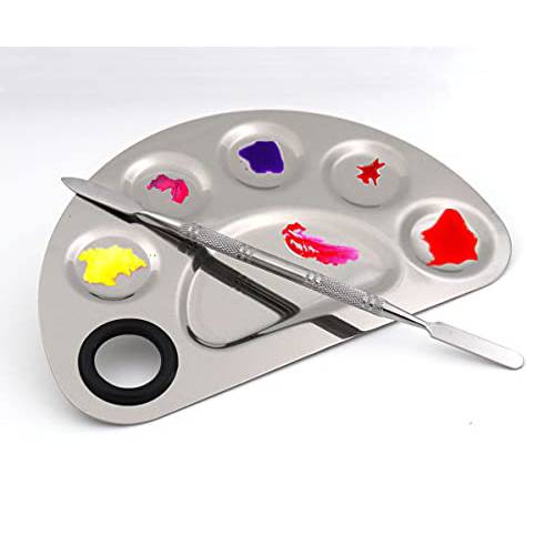 Miamay semicircle Makeup Palette Stainless Steel 6-dents Nail-art Cosmetic Artist Mixing Palette with 6 Inches Spatula Tool