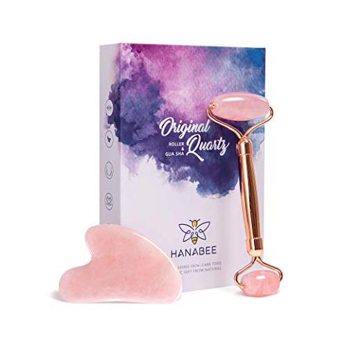 Gua Sha Facial Massage Tools,Rose Quartz Face Roller,Jade Roller for Face,Beauty Face Massager,Eye Massager,Reduce Wrinkles,Lymphatic Drainage,Face Lift.HANABEE Skin Care Sets & Kits (Pink)