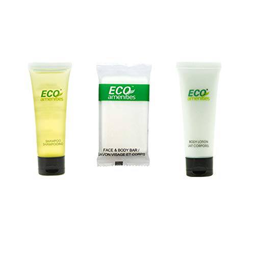 ECO amenities 3-Piece All-in-Kit Shampoo and Conditioner 2 in 1, Body Lotion, Travel Sized Hotel Soap Bars per Set, 432pcs (144 Toiletry Kits) in ONE Package Hotel Bathroom Guest Toiletries in Bulk