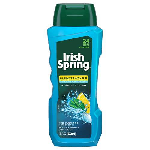 Irish Spring Ultimate Wake Up Tea Tree Face & Body Wash for Men, Moisturizing Body Wash Washes Away Bacteria - 18 Fl. Oz