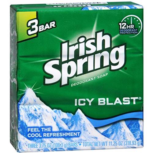 Irish Spring Deodorant Bar Soap, Icy Blast, 3.75 oz bars, 3 ea (Pack of 4)