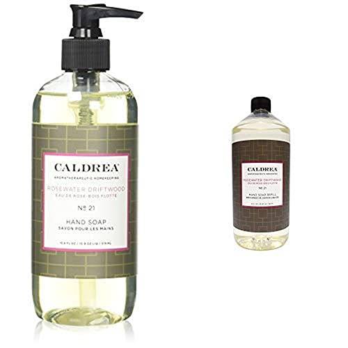 Caldrea Hand Soap Set, Rosewater Driftwood, 2 ct: Hand Soap (10.8 fl oz), Hand Soap Refill (32 fl oz)