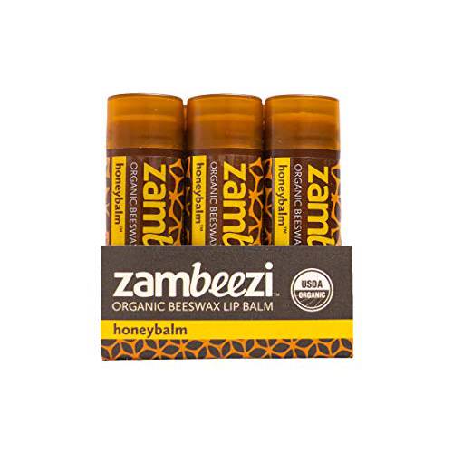 ZAMBEEZI Organic, Fair Trade Beeswax Lip Balm - Honeybalm 3 Pack - Ethically Sourced - Honey Flavor