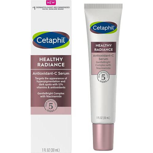 Face Serum by Cetaphil, Healthy Radiance Antioxidant-C Serum, Visibly Reduces Look of Dark Spots and Hyperpigmentation, Designed for Sensitive Skin, Hypoallergenic, Fragrance Free,1 oz