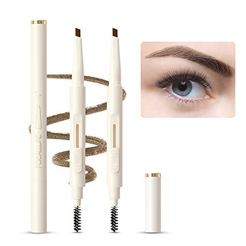 FOCALLURE 2 Pcs Eyebrow Pencil with Spoolie Brush,Sliding Eyebrow Pen Body,Precision Tip Fills and Defines Eyebrows,Waterproof Long Lasting Eyes Makeup,Natural Brown