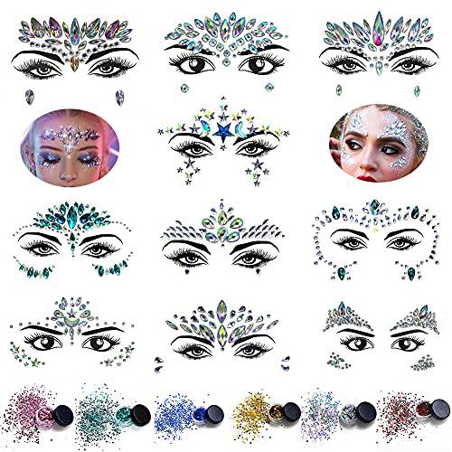 Rhinestones Mermaid Face Jewels 16 Sets Face Gems Rave Festival Face Jewels Tattoo Decorations Crystal Tears Gem Stones Body Eyes Glitter Temporary Stickers Fit for Festival Party (P1)