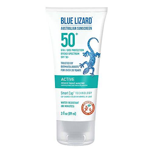 BLUE LIZARD Active Mineral-Based Sunscreen Lotion - SPF 50+, Cream Tube, 3 Fl Oz