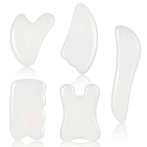 Gua Sha Facial Tools Set of 5 - Natural Jade Gua Sha Massage Broad for SPA Salon Acupuncture Skin Facial Care Treatment Therapy Trigger Point Treatment for Face, Emerald