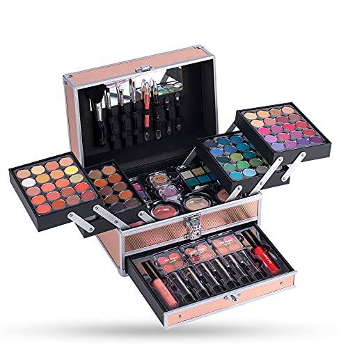 Hot Sugar Girls Makeup Kit for Teenagers Beginners Adults Professionals with Reusable Trendy Rose Gold Cosmetic Box Includes Everything for A Full Face Makeup Eyeshadow Lip Gloss Blush Brush Lipstick