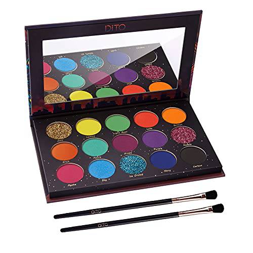 DiTO 15 Color Fireworks Eyeshadow Palette With 2Pcs Makeup Brush, Long Lasting Matte Makeup Palette With Mirror, Waterproof Shimmer Glitter Eyeshadow Pallet For Wife & Lover & Mother