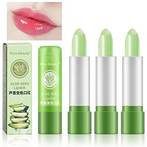 BINGBRUSH 3 Pcs Aloe Vera Color Changing Lipstick,Long Lasting Lip Care Nutritious Plumper Lip Balm Moisturizer Magic Temperature Color Change Lip Gloss Matte Makeup(3 Pcs)­