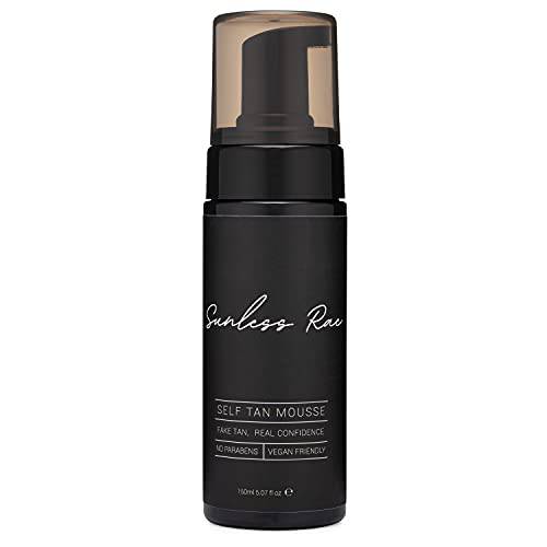 Sunless Rae Self Tanner Mousse (Medium Tan), Natural Sunkissed Fake Tan, Vegan Sunless Tanner Foam, Quick Dry, No Stains or Streaks, Fresh Smell