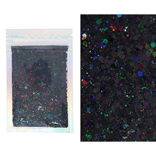 Black Face & Body Glitter - Cosmetic Grade - Holographic Chunky Glitter - Uses Include: Festival Rave Makeup Face Body Nails Resin Arts & Crafts, Resin, Tumblers, Bath Bombs - Solvent Resistant
